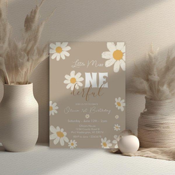 Little Miss ONEderful Daisy Flowers Creme Birthday