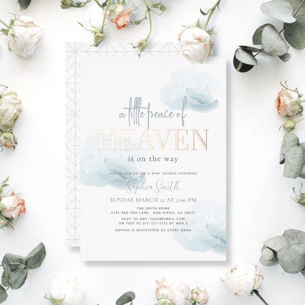 Little Peace of Heaven Blue Cloud Boy Baby Shower Foil