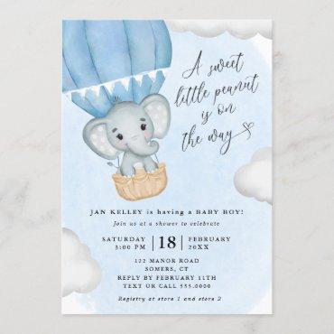 Little Peanut Blue Elephant Baby Shower Invitation