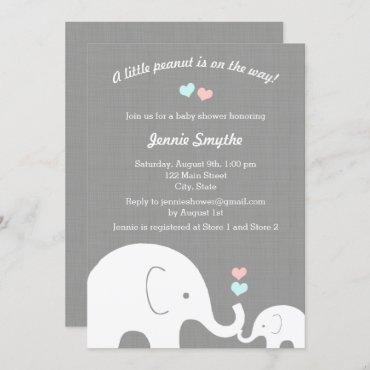 Little Peanut Pink & Blue Elephant Baby Shower Invitation