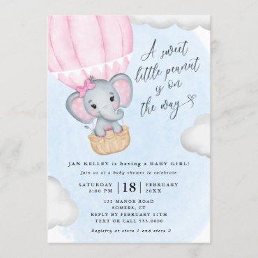 Little Peanut Pink Elephant Baby Shower Invitation