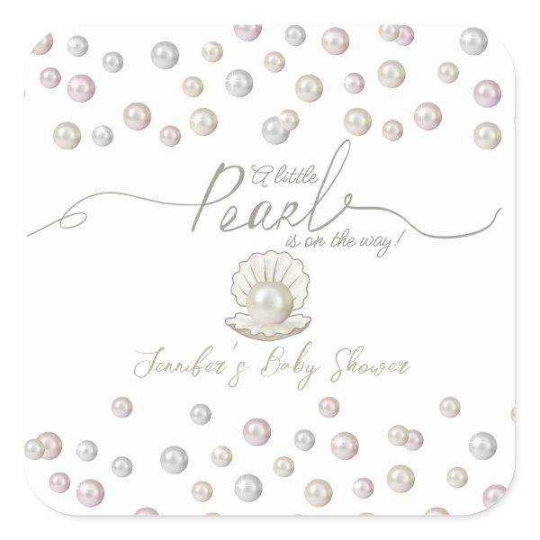 Little Pearl Seashell Under the Sea Baby Shower  Square Sticker