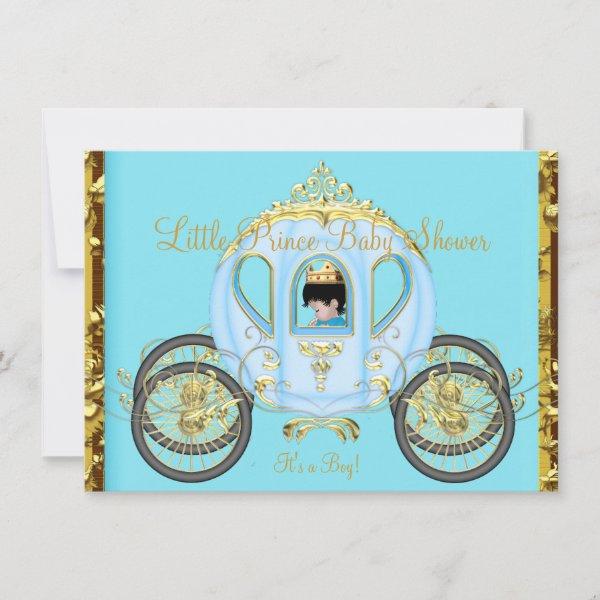 Little Prince Baby Shower Blue Gold Boy Carriage