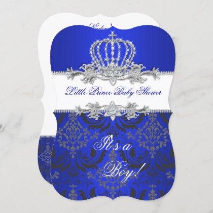 Little Prince Baby Shower Boy Royal Blue Crown 2 Invitation