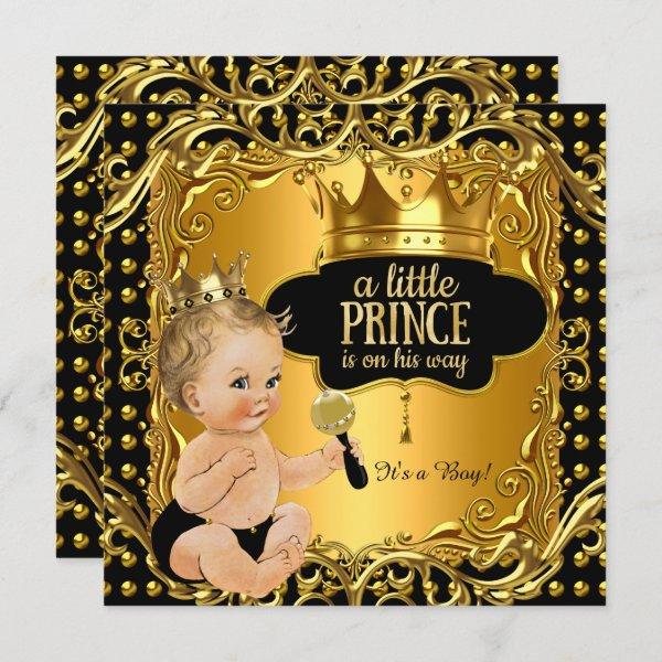 Little Prince Baby Shower Gold Rattle Blonde Baby