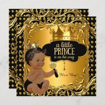 Little Prince Baby Shower Gold Rattle Ethnic Invitation