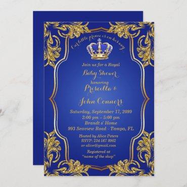 Little Prince Baby Shower Invitation, gold, blue Invitation