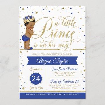 Little Prince Baby Shower Invite, Faux Glitter Invitation