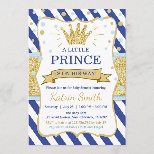 Little Prince Baby Shower Invite Royal blue Gold