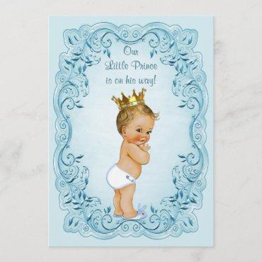 Little Prince Blue Leaves Baby Shower Invitation