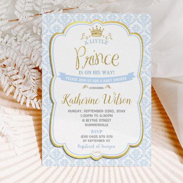 Little Prince Boy Baby Shower Blue Damask