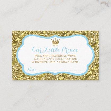 Little Prince Diaper Raffle Ticket, Faux Glitter Enclosure Card