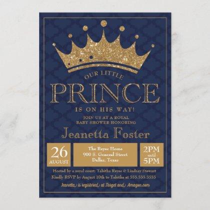 Little Prince Gold Crown Baby Shower Invitation