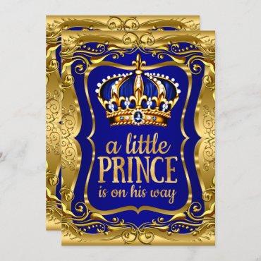 Little Prince on his way Baby Shower Gold Blue