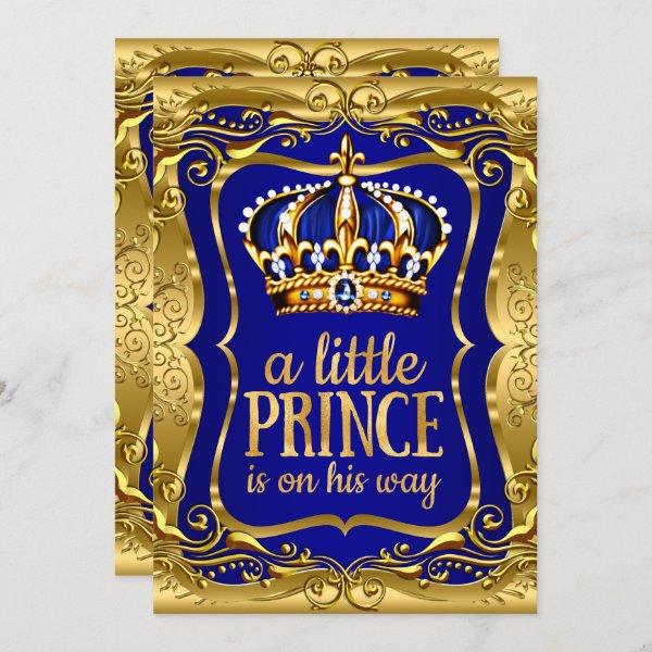 Little Prince on his way Baby Shower Gold Blue