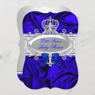 Little Prince Royal Blue Boy Baby Shower 2 Invitation