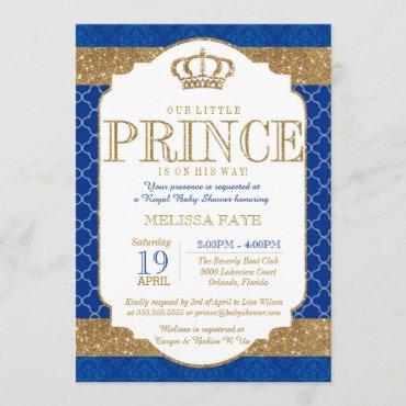Little Prince Royal Blue Gold Baby Shower Invitation
