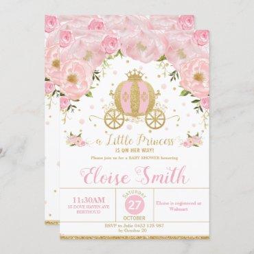 Little Princess Baby Shower Carriage Pink Floral Invitation