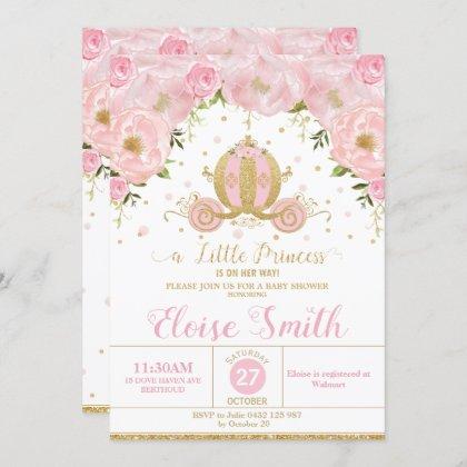 Little Princess Baby Shower Carriage Pink Floral Invitation