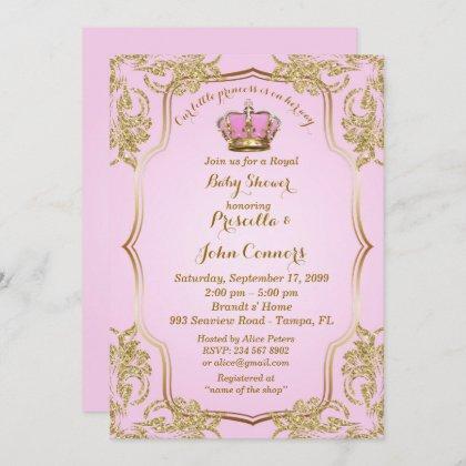 Little Princess Baby Shower Invitation, gold, pink Invitation