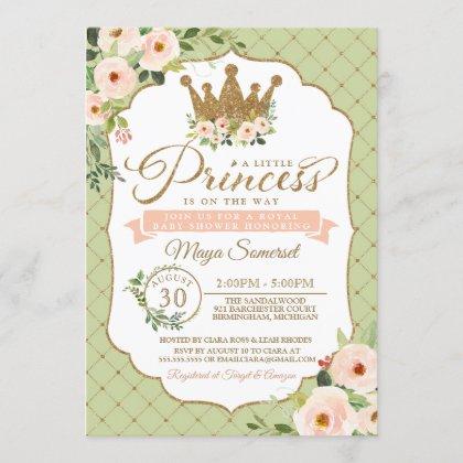 Little Princess Blush Mint Gold Royal Baby Shower Invitation