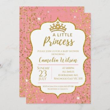 Little Princess Gold Crown Pink Baby Shower Invitation