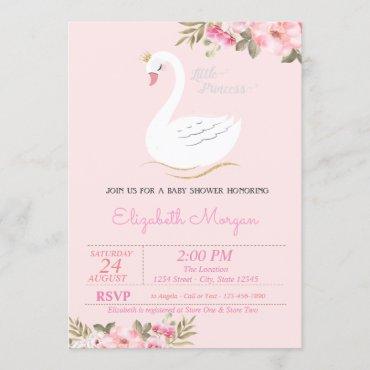Little Princess, Swan, Floral Baby Shower Invitation