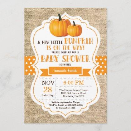Little Pumpkin Baby Shower Invitation Card Burlap