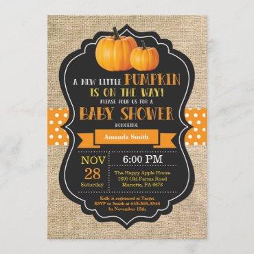 Little Pumpkin Baby Shower Invitation Card Burlap