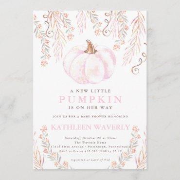 Little Pumpkin Fall Baby Shower Invitation Girl
