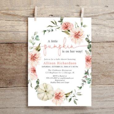 Little pumpkin fall blush pink floral greenery