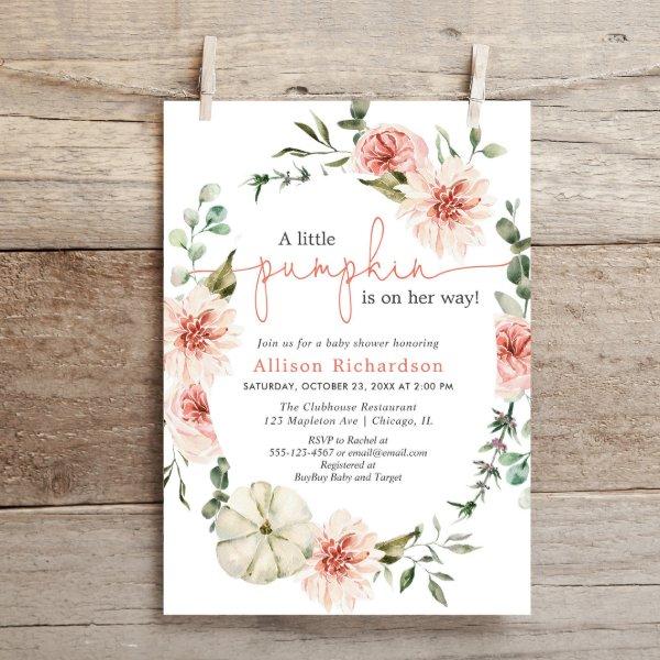 Little pumpkin fall blush pink floral greenery