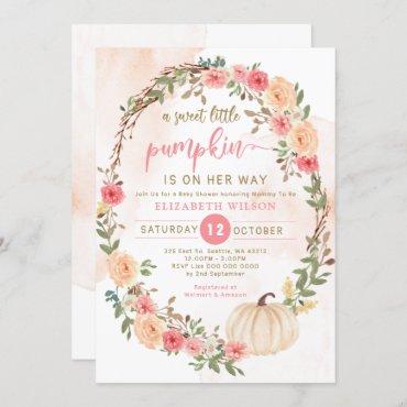 little pumpkin is on her way fall baby shower  invitation