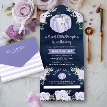 Little Pumpkin Lavender Roses Navy Baby Shower All In One