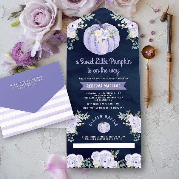 Little Pumpkin Lavender Roses Navy Baby Shower All In One