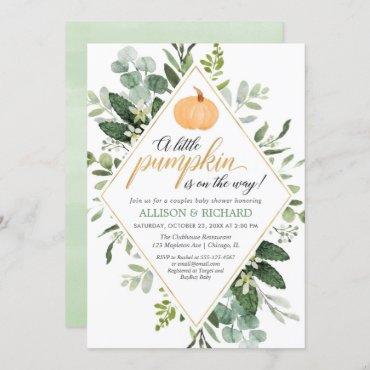 Little pumpkin on the way couples baby shower invitation