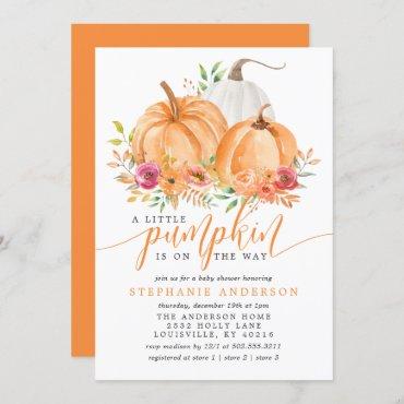Little Pumpkin On The Way Fall Floral Baby Shower Invitation