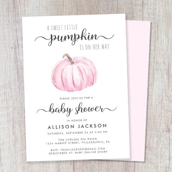 Little Pumpkin Pink Watercolor Baby Girl Shower