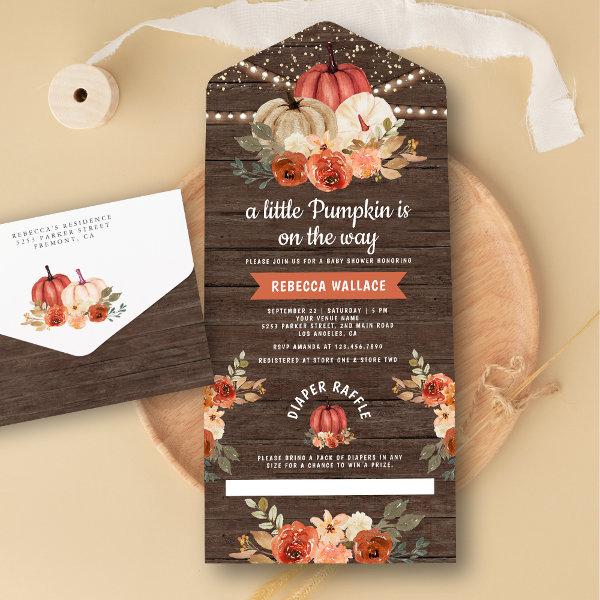 Little Pumpkin Rustic Wood Terracotta Baby Shower All In One
