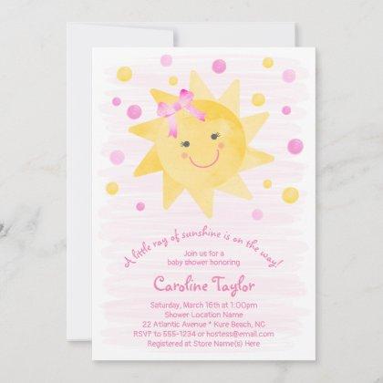 Little Ray of Sunshine Pink Yellow Baby Shower Invitation
