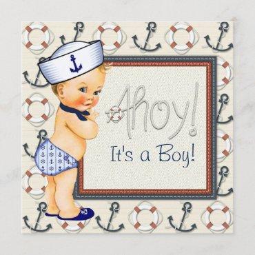 Little Sailor Boy Nautical Baby Shower Blonde Invitation