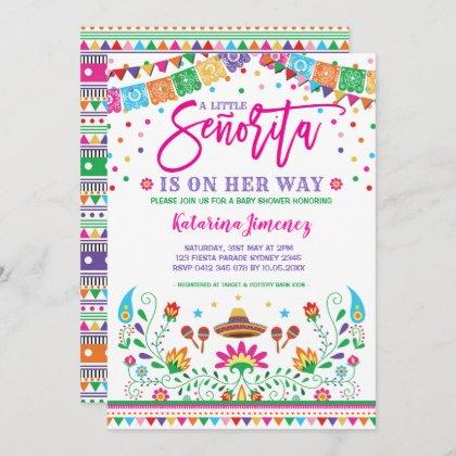 Little Senorita Fiesta Baby Shower Mexican Floral Invitation