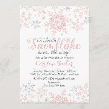 Little Snowflake Baby Shower Invite in Pink Silver