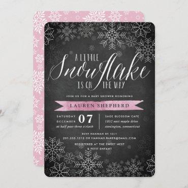 Little Snowflake Pink Chalkboard Baby Shower Invitation
