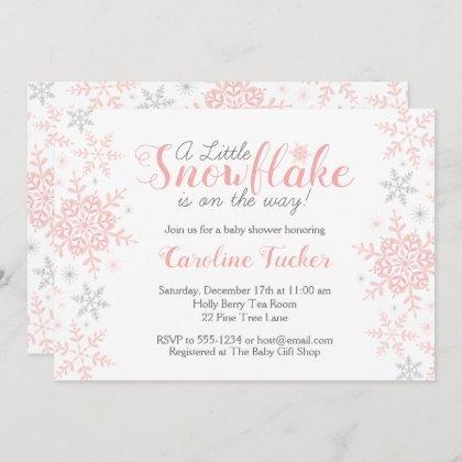 Little Snowflake Pink Silver Glitter Baby Shower Invitation