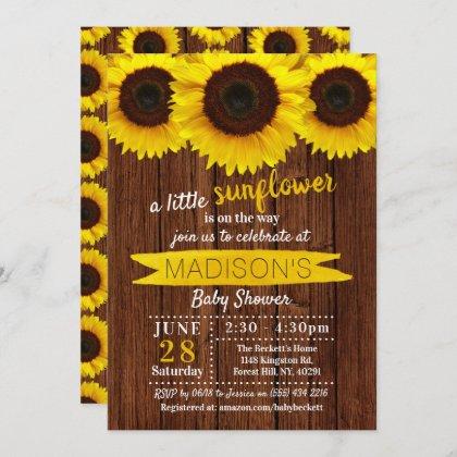 Little Sunflower Rustic Wood Baby Shower Invitation