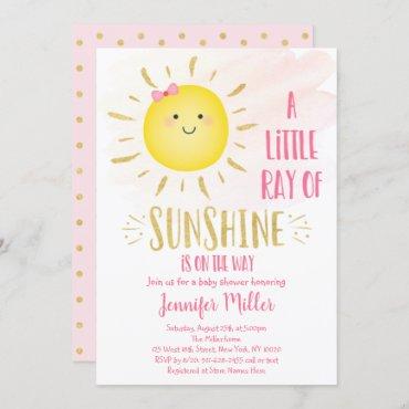 Little Sunshine Pink & Gold Baby Shower Invitation