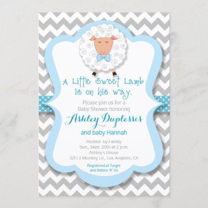 Little Sweet Lamb Boy Baby Shower Invitation