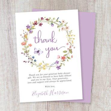 Little Wildflower Watercolor Baby Girl Shower Thank You Card
