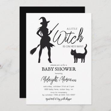 Little Witch Black Cat Halloween Baby Shower Invit